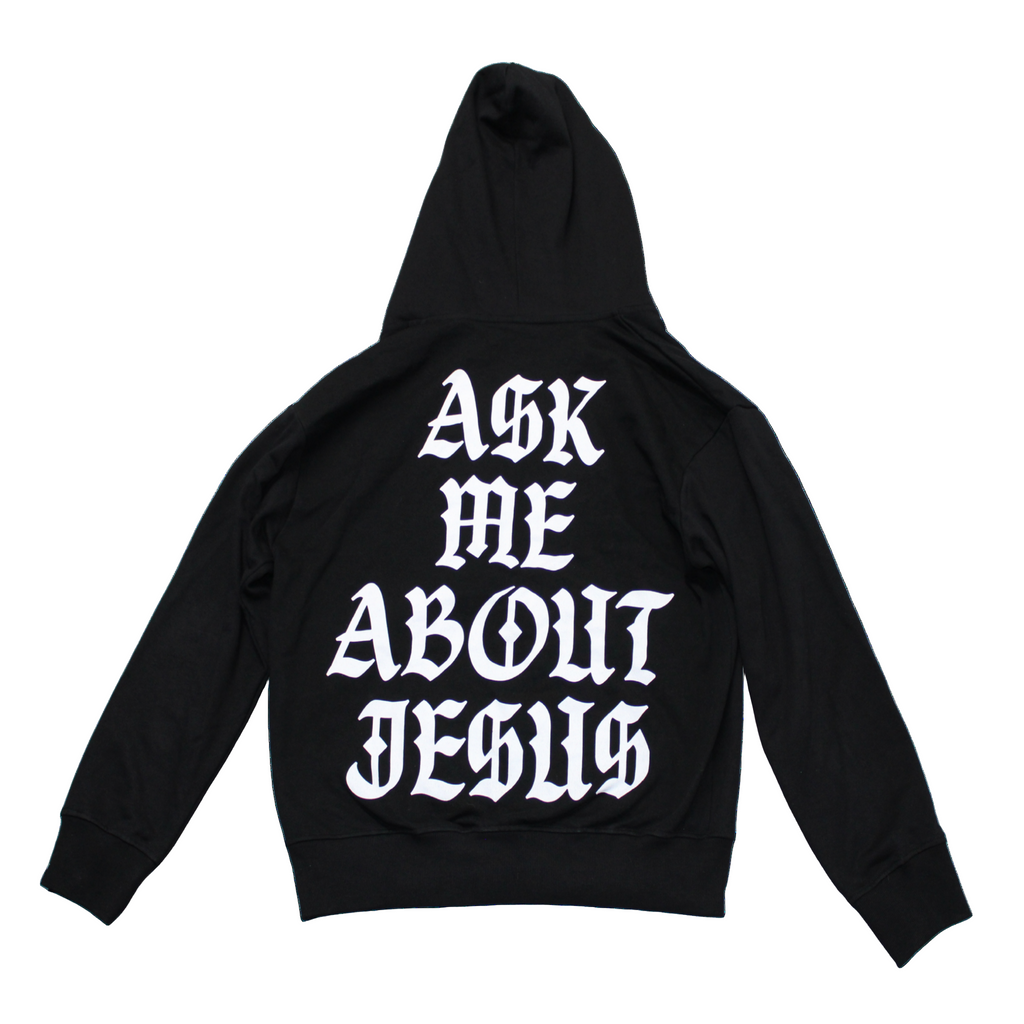 "ASK ME ABOUT JESUS" ZIP-UP HOODIE