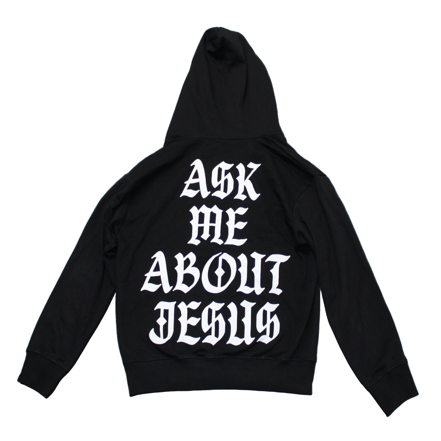 "ASK ME ABOUT JESUS" ZIP-UP HOODIE